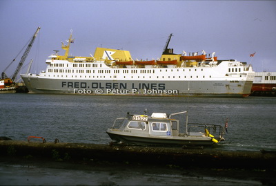 M.S. Bolette í Reykjavíkurhöfn 1986. Foto © Pétur P. Johnson.